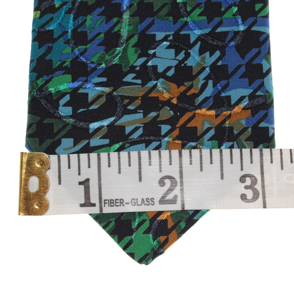 Italo Ferretti NWT Neck Tie in Blues / Green / Orange Houndstooth 100% Silk